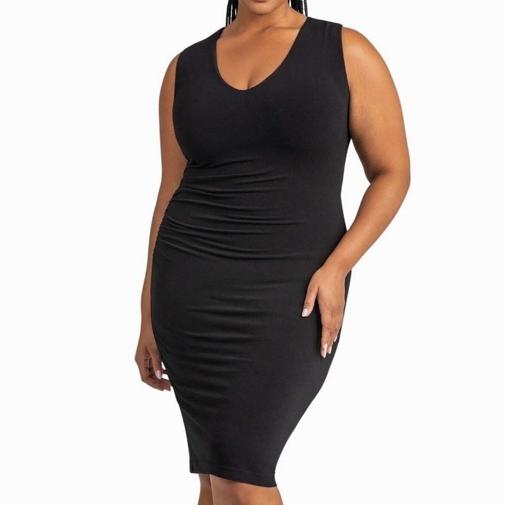 Honeylove InnerPower Black Sleeveless Midi Dress 1X Shaping Slimming Flattering